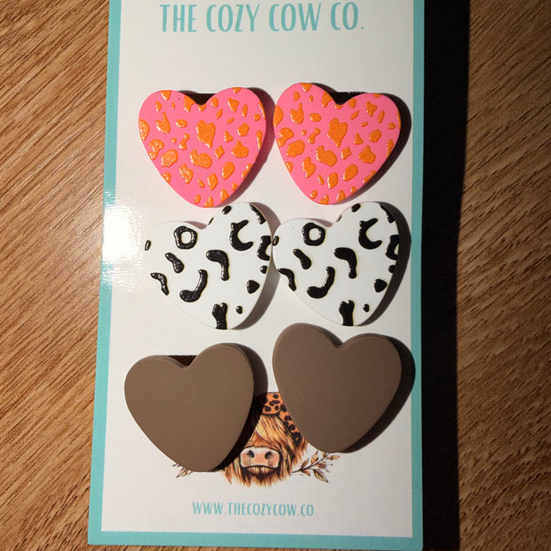 Pink brown heart studs